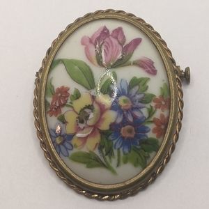 Limoges porcelain brooch